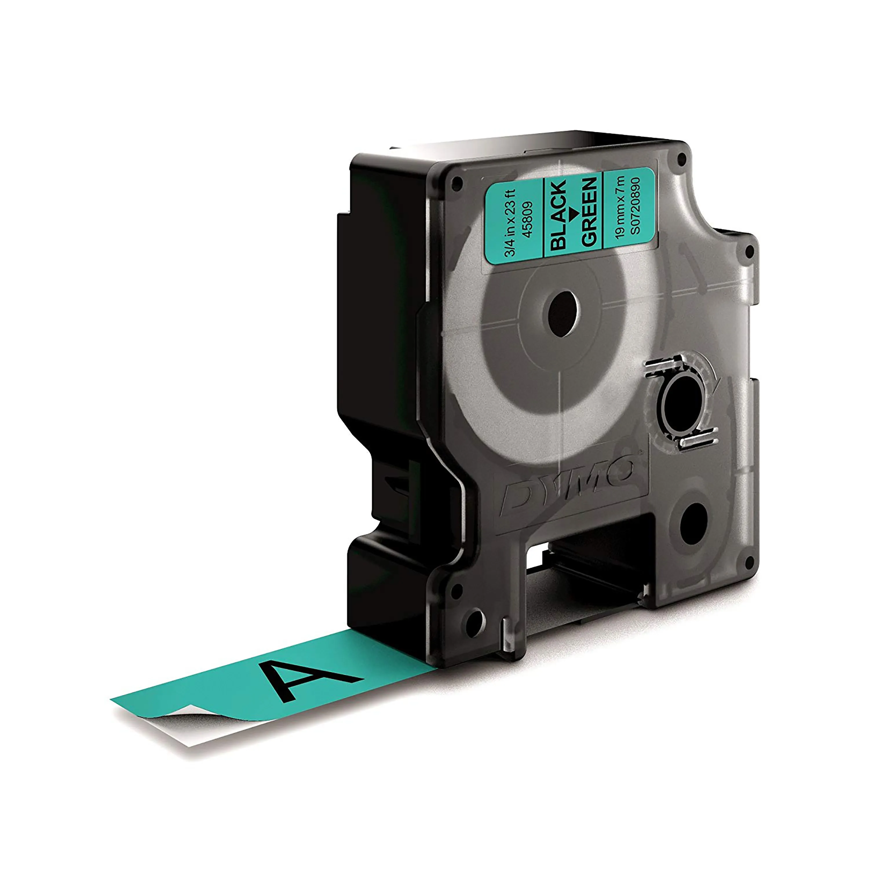 DYMO D1 m&auml;rktejp standard 19mm, svart p&aring; gr&ouml;nt, 7m rulle (45809)