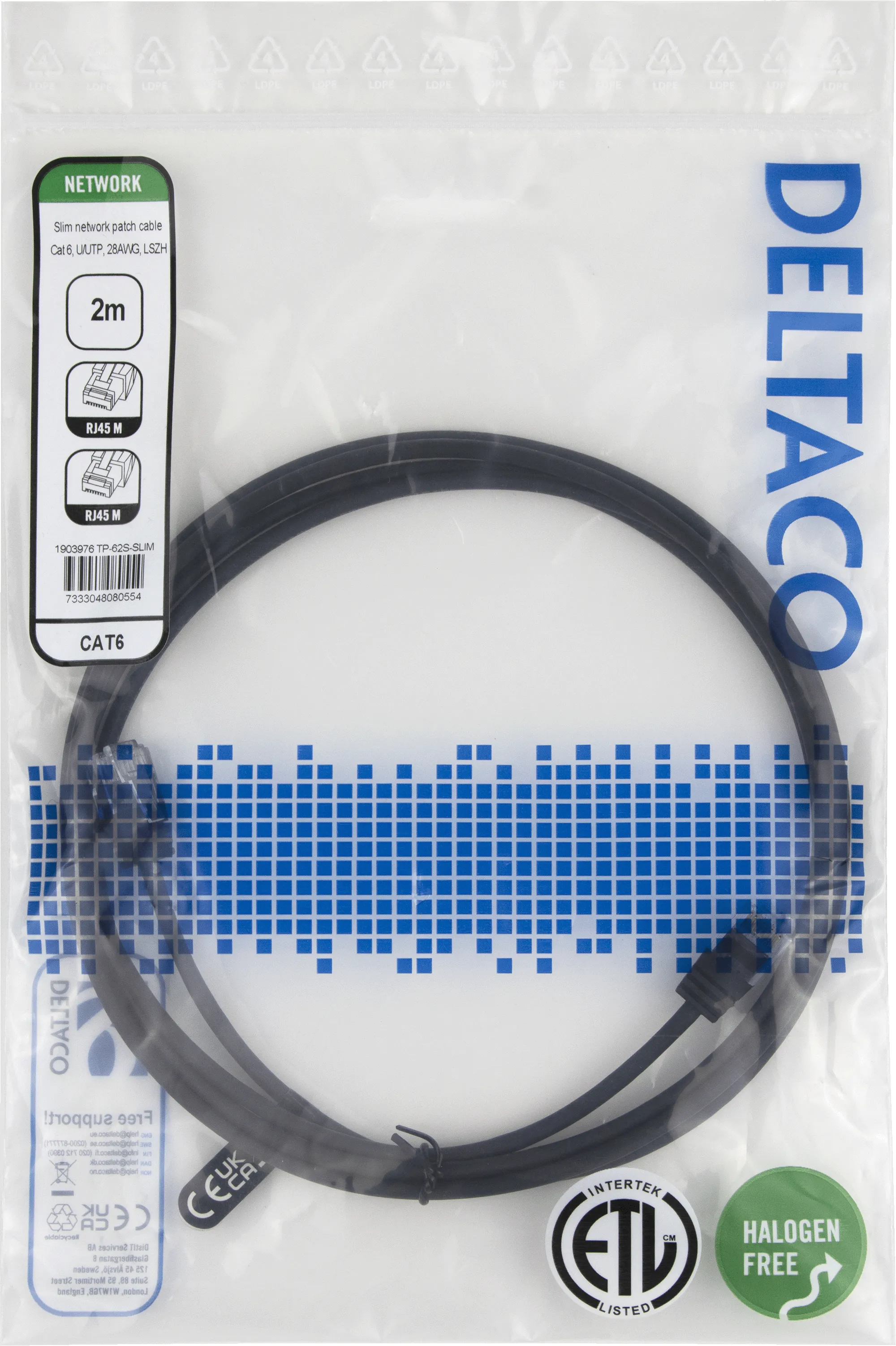 Deltaco Cat6 UTP LSZH RJ45 2m Network Cable, Black