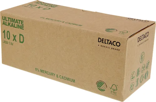 DELTACO Ultimate Alkaline batteries, LR20/D size, 10-pack bulk