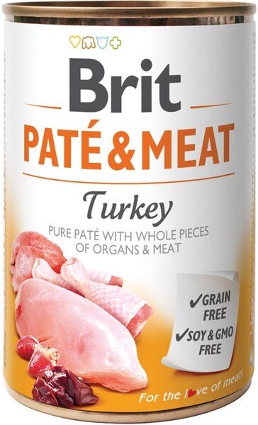 Brit Pat&eacute; &amp; Meat with Turkey, V&aring;tfoder f&ouml;r hund, Adult, 400 g