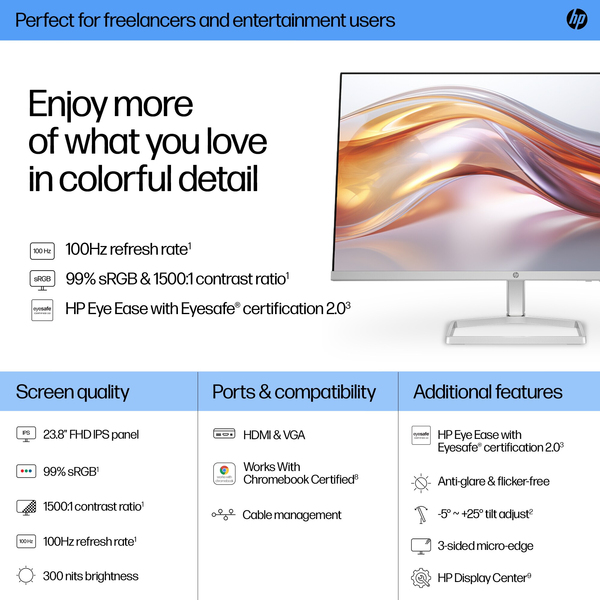 HP 23.8&quot; Series 5. FHD, 5ms, 100Hz, IPS -n&auml;ytt&ouml;