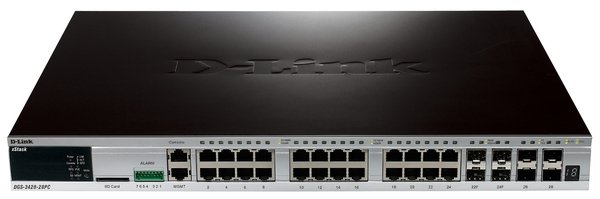 D-Link DGS-3420-28PC xStack 20 10/100/1000Base-T PoE ports + 4 Combo 1000Base-T PoE/SFP ports + 4 10GE SFP+ ports Layer 2+ Stackable Managed PoE Gigabit Switch.