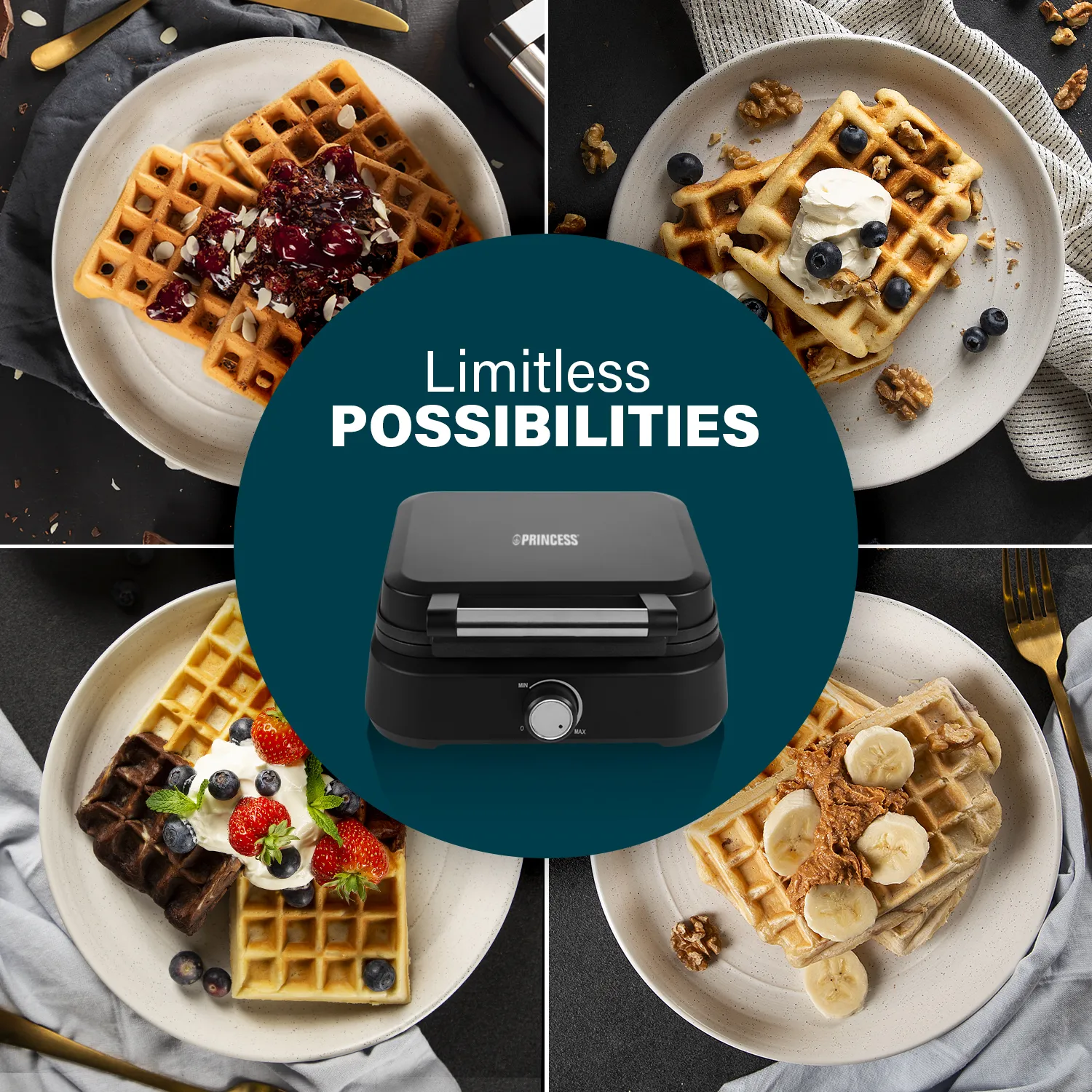 Princess waffle maker (Belgian) 132398 black -belgialainen vohvelirauta