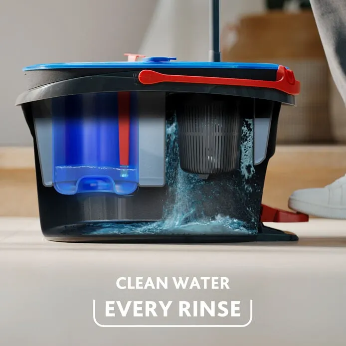 Vileda H2Pro Spin Mop moppsystem med hink med tv&aring; kammare, Mikrofiber, Svart, Bl&aring;, R&ouml;d