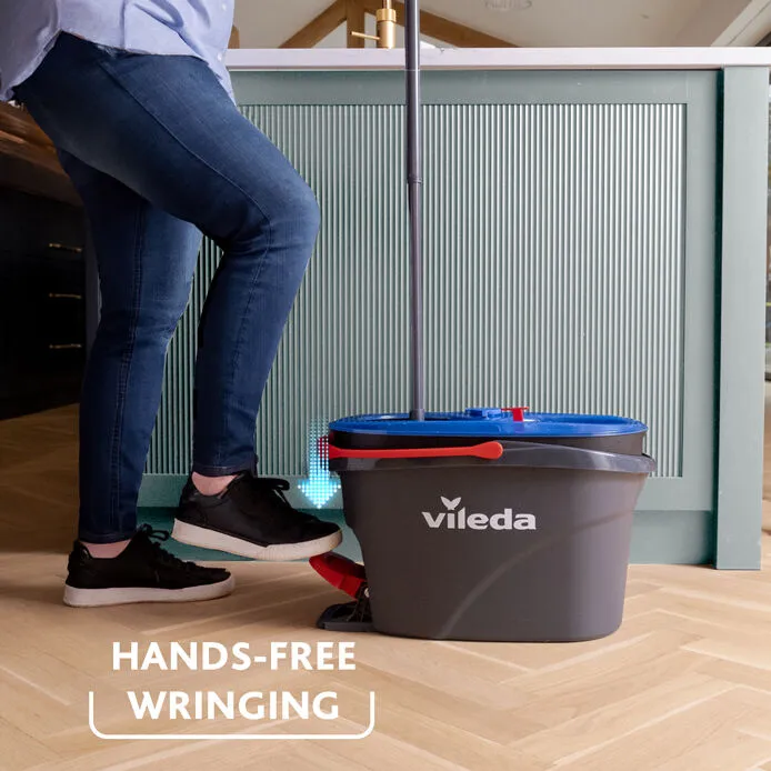 Vileda H2Pro Spin Mop moppsystem med hink med tv&aring; kammare, Mikrofiber, Svart, Bl&aring;, R&ouml;d