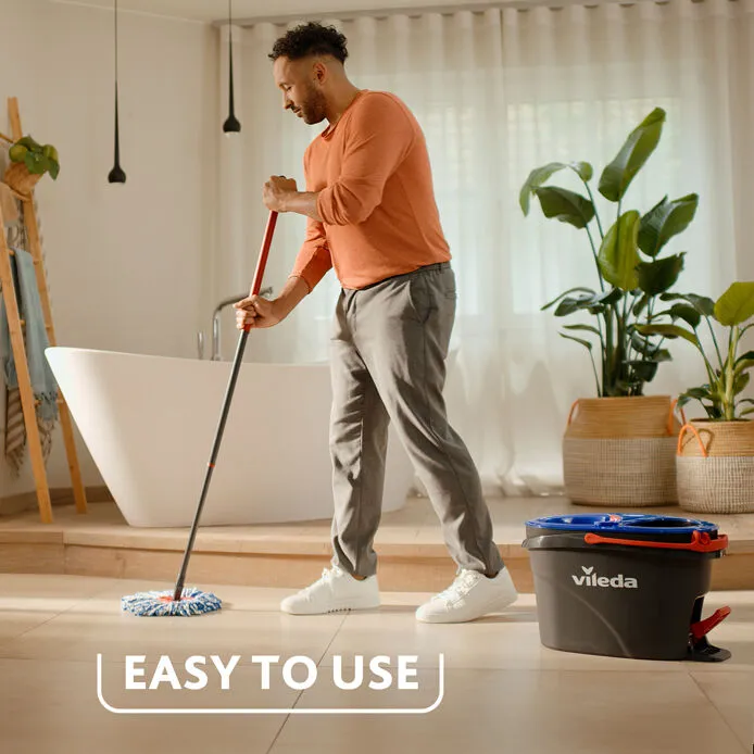 Vileda H2Pro Spin Mop moppsystem med hink med tv&aring; kammare, Mikrofiber, Svart, Bl&aring;, R&ouml;d