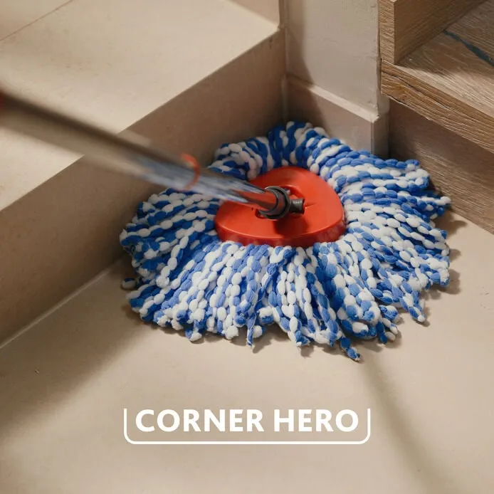 Vileda H2Pro Spin Mop moppsystem med hink med tv&aring; kammare, Mikrofiber, Svart, Bl&aring;, R&ouml;d
