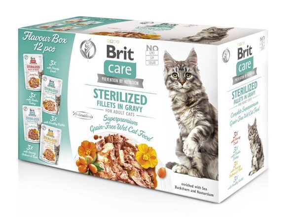 Brit Care Cat Sterilized Flavour Box, Wet food for cats, Adult, 12 x 85g
