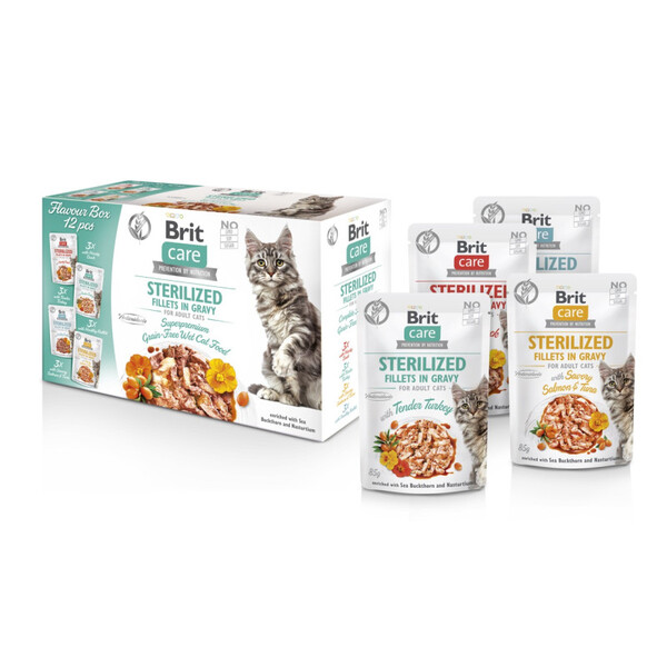 Brit Care Cat Sterilized Flavour Box, Wet food for cats, Adult, 12 x 85g