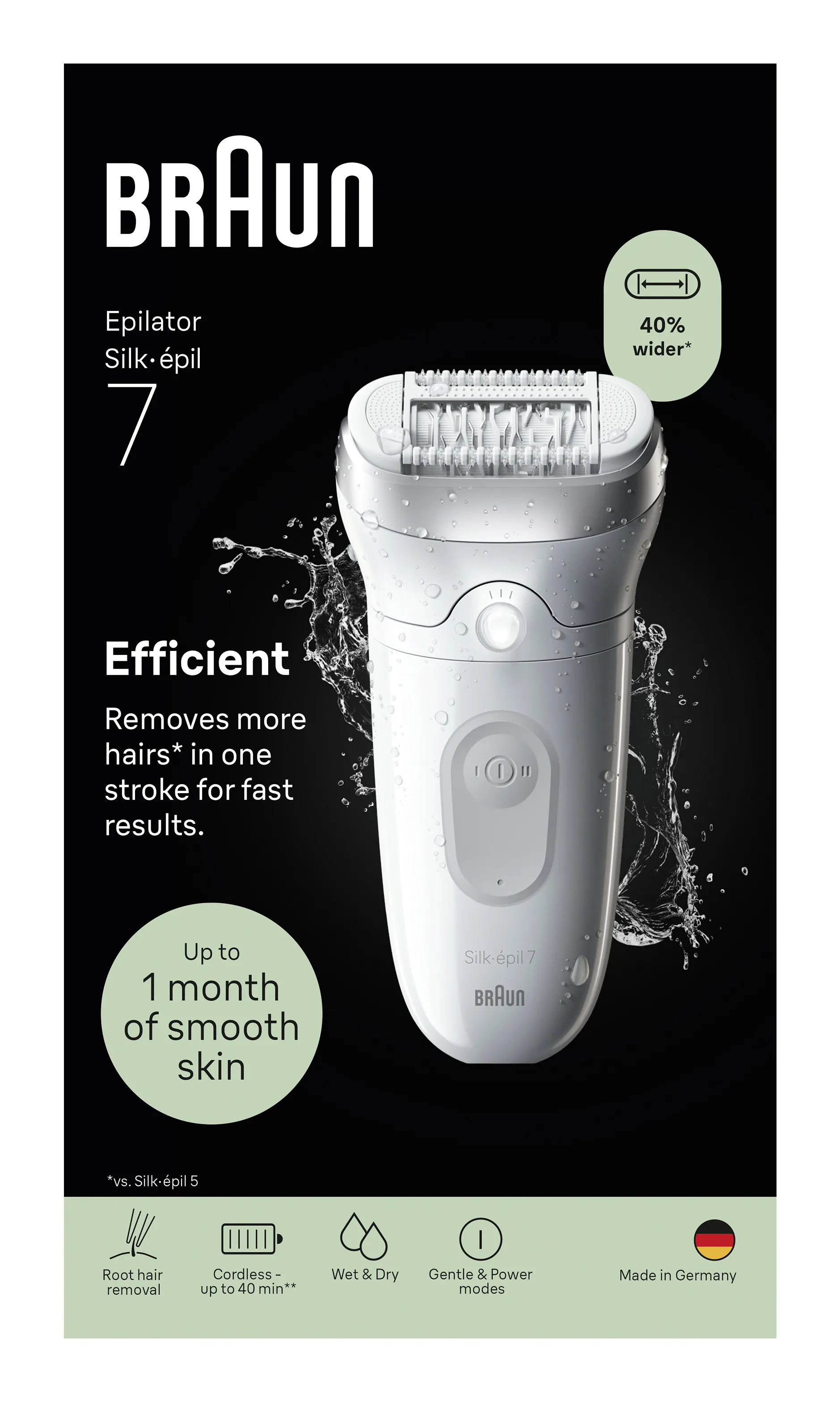Braun Silk-epil 7 SE 7-000 m&auml;rk&auml;- ja kuiva-ajoon, johdoton, ladattava, pest&auml;v&auml; -epilaattori, hopea