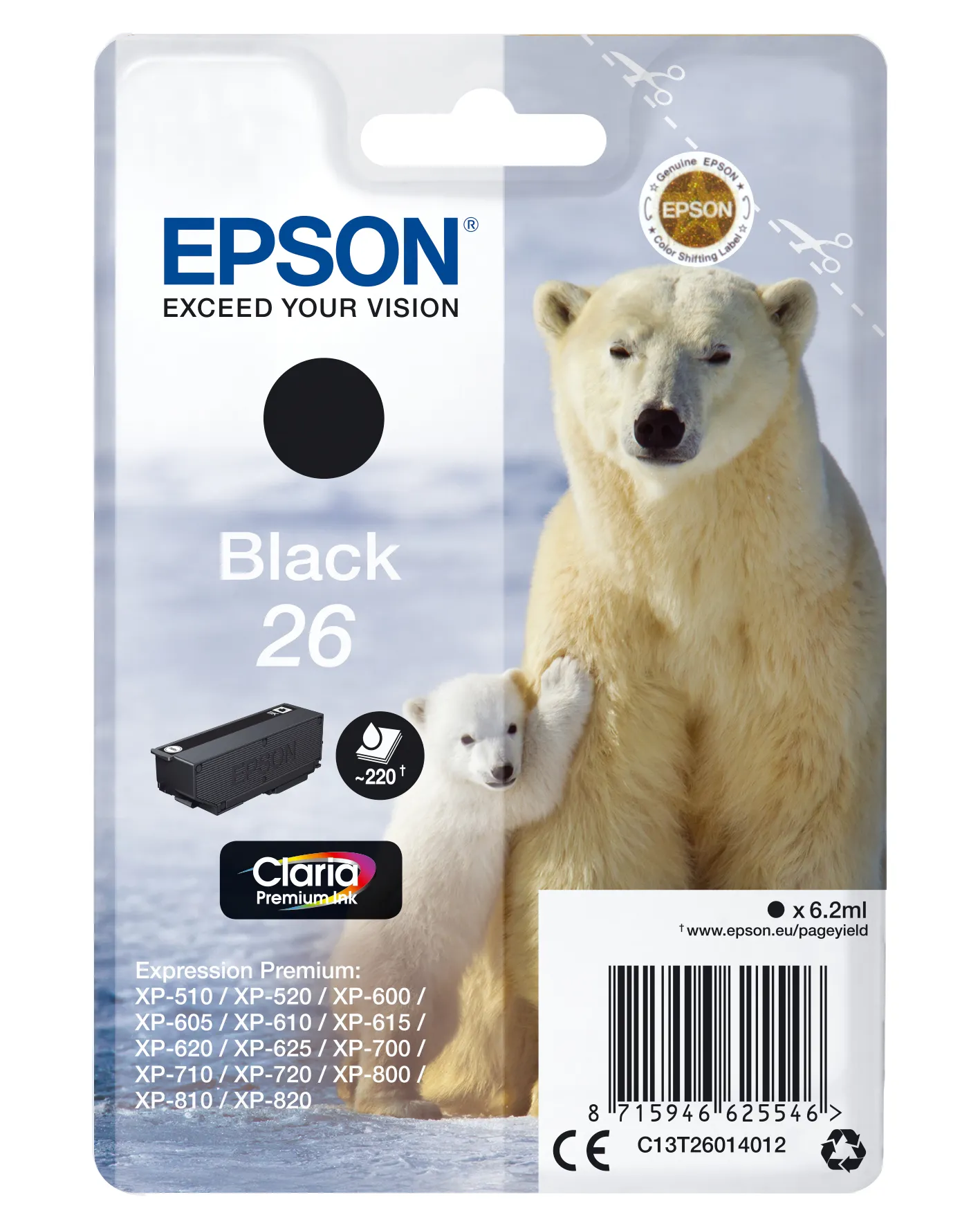 Epson 26 ink cartridge, 6.2 ml, Black