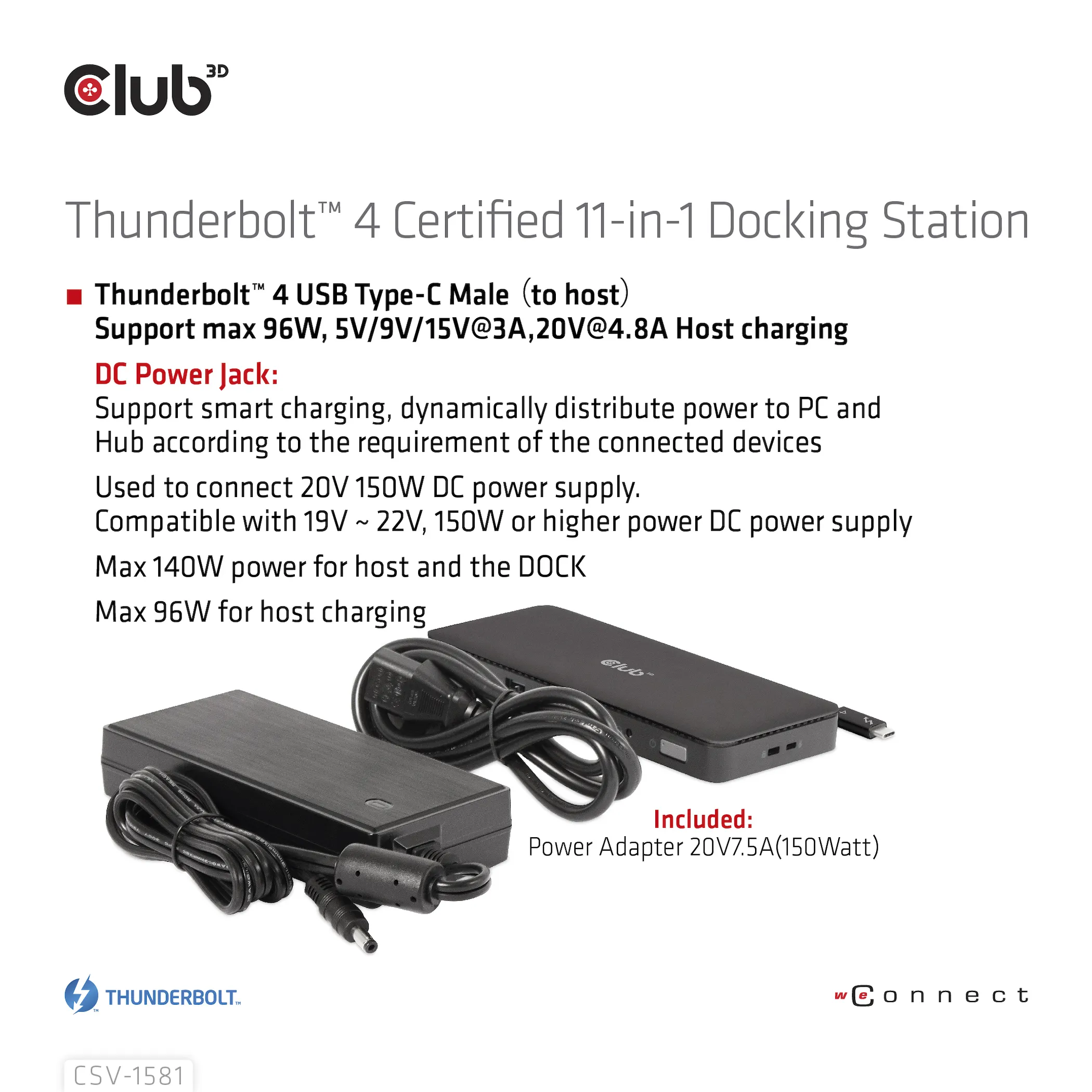 Club 3D Thunderbolt 4 11-in-1 - docking station, Black