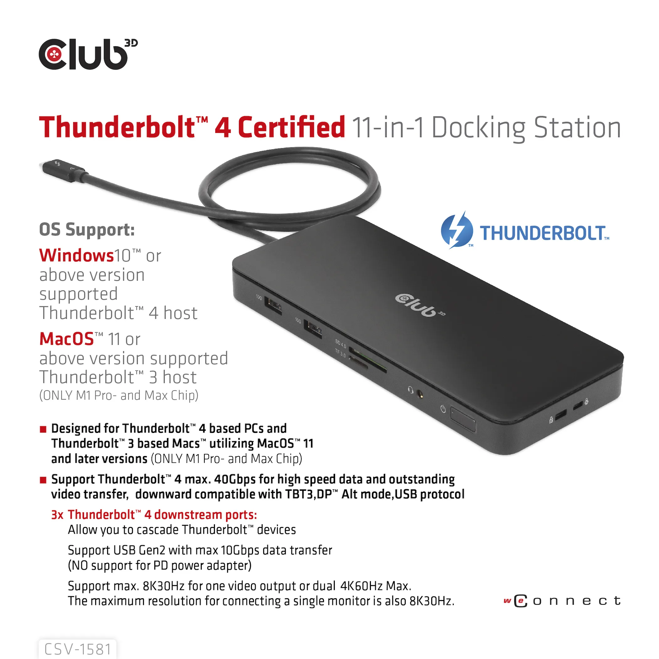 Club 3D Thunderbolt 4 11-in-1 - docking station, Black