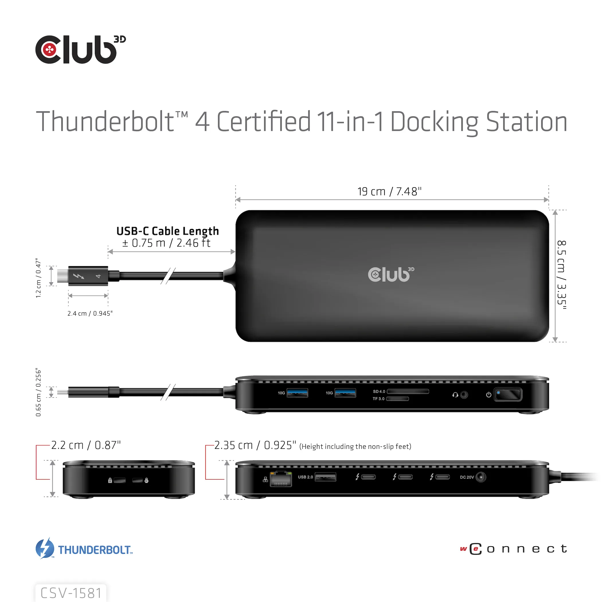 Club 3D Thunderbolt 4 11-in-1 - docking station, Black