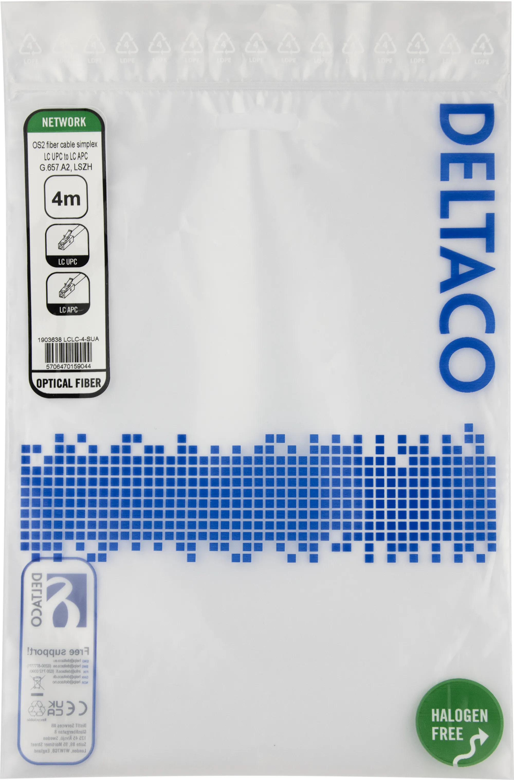 Deltaco OS2 LSZH LC-LC 4m Fiber Optic Cable, Yellow