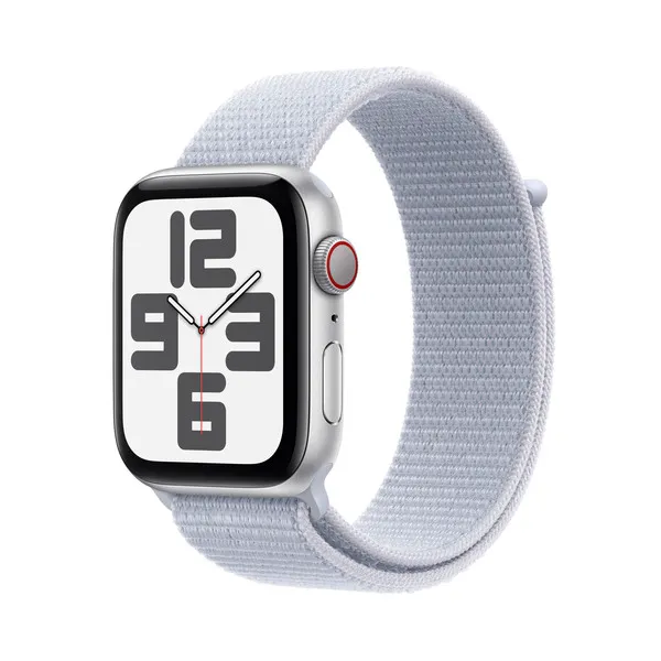 APPLE Watch SE GPS + Cellular 44mm Silver Aluminium Case with Blue Cloud Sport Loop