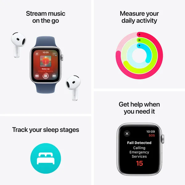 APPLE Watch SE GPS + Cellular 44mm Silver Aluminium Case with Blue Cloud Sport Loop
