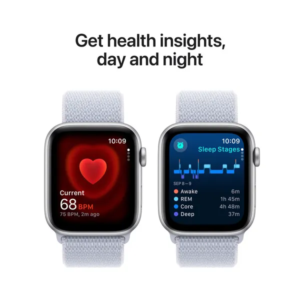 APPLE Watch SE GPS + Cellular 44mm Silver Aluminium Case with Blue Cloud Sport Loop
