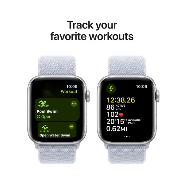APPLE Watch SE GPS + Cellular 44mm Silver Aluminium Case with Blue Cloud Sport Loop