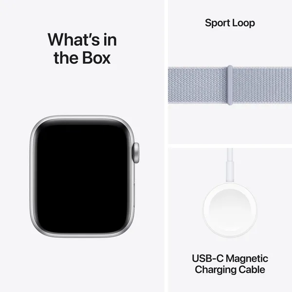 APPLE Watch SE GPS + Cellular 44mm Silver Aluminium Case with Blue Cloud Sport Loop