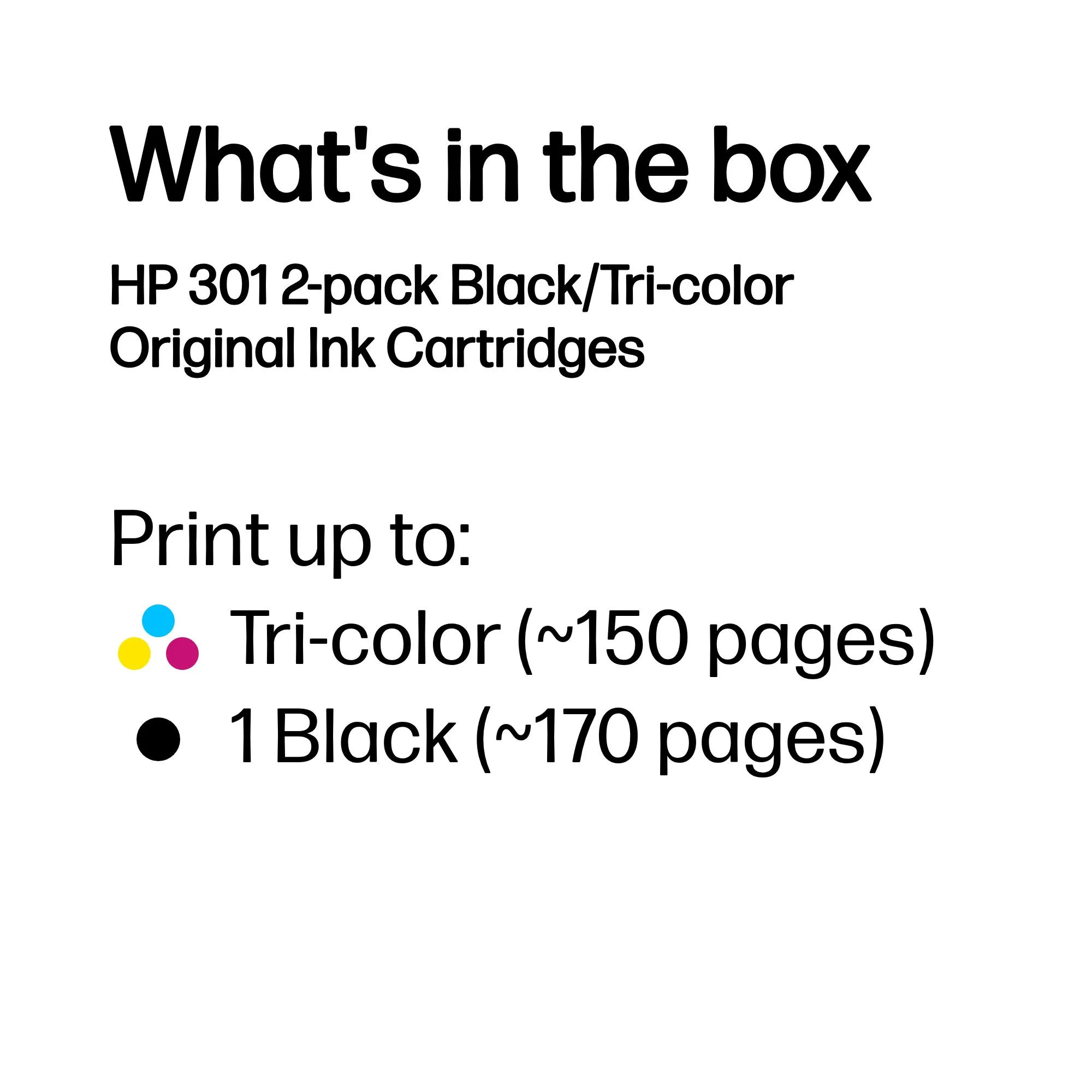 HP 301 ink cartridge kit, Black, Tri-color, 2 pcs