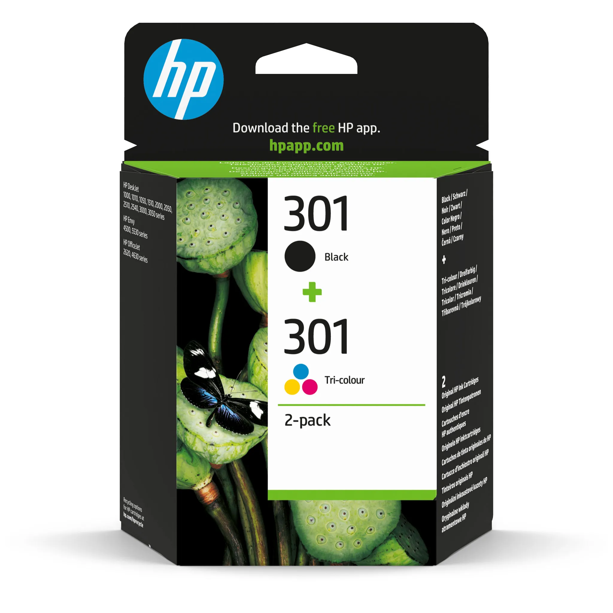 HP 301 ink cartridge kit, Black, Tri-color, 2 pcs