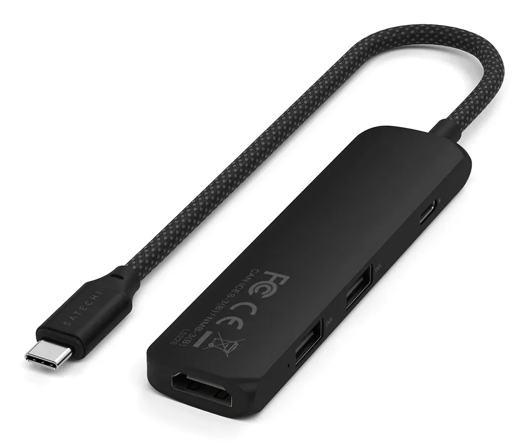 Satechi 4-in-1 USB-C Slim Multiport Adapter 4K - Musta