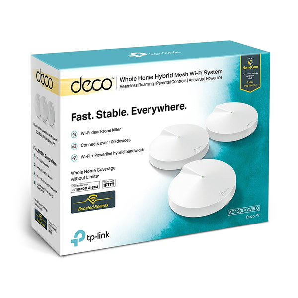 TP-Link Deco P7 WiFi Mesh-system, 3-pack, Powerline, Dual-Band, vit