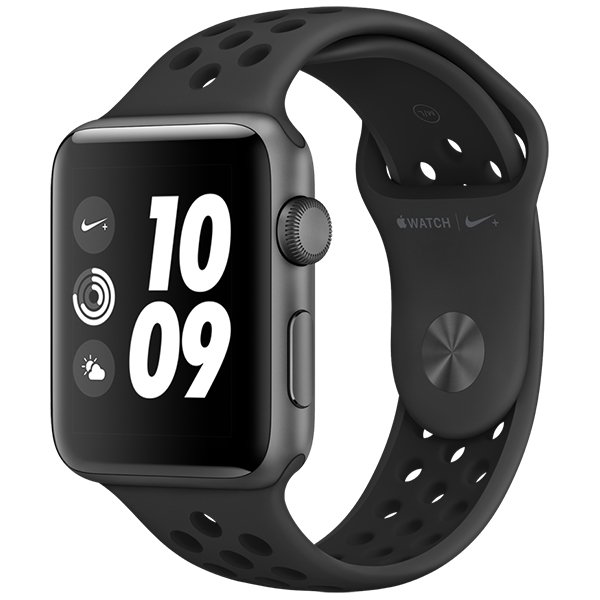 Apple Watch Nike+ GPS, 42 mm - T&auml;htiharmaa alumiinikuori ja antrasiitti/musta Nike Sport ‑ranneke