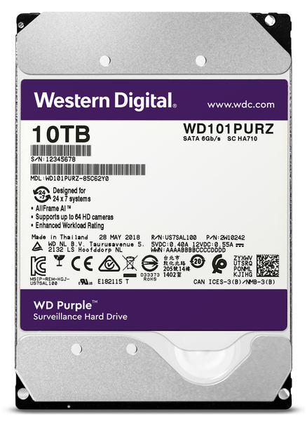WD 10TB Purple, 3.5", SATA, 7200rpm, 256MB - HDD