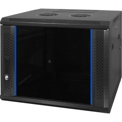 TOTEN 19" sein&auml;kaappi, 9U, 600x600, lasiovi+takaovi, musta