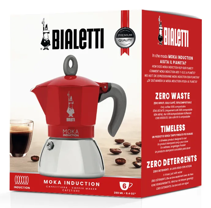 Bialetti Moka Induction -espressokeitin, punainen, 6 kuppia