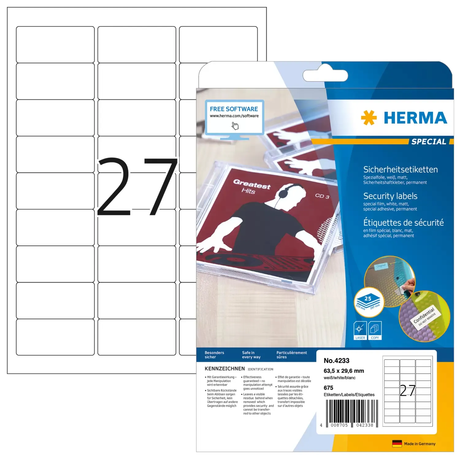 Herma label film security seal 63,5x29,6 (675)