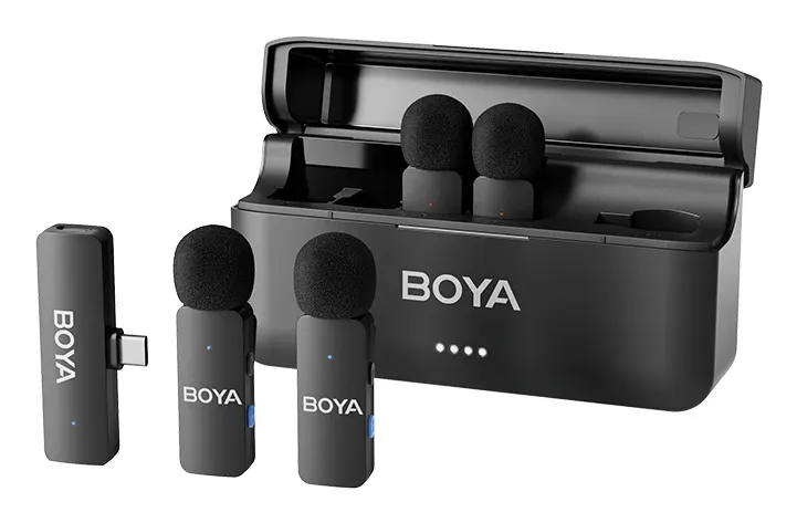 BOYA BY-V4U, USB-C, Condenser Wireless Lavalier Microphone (incl. 4 transmitters + 1 receiver + case), Black