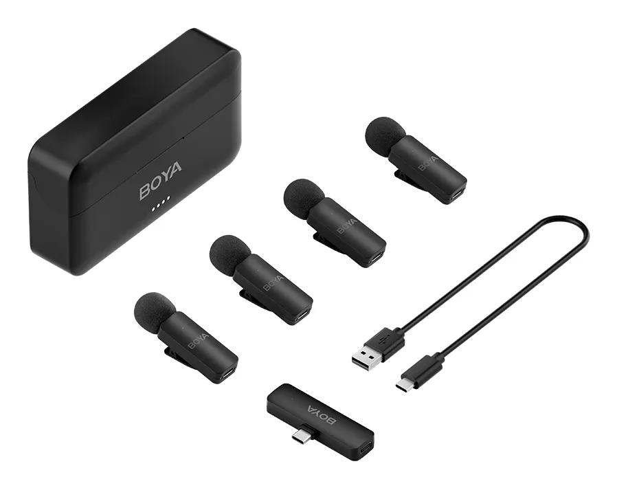 BOYA BY-V4U, USB-C, Condenser Wireless Lavalier Microphone (incl. 4 transmitters + 1 receiver + case), Black