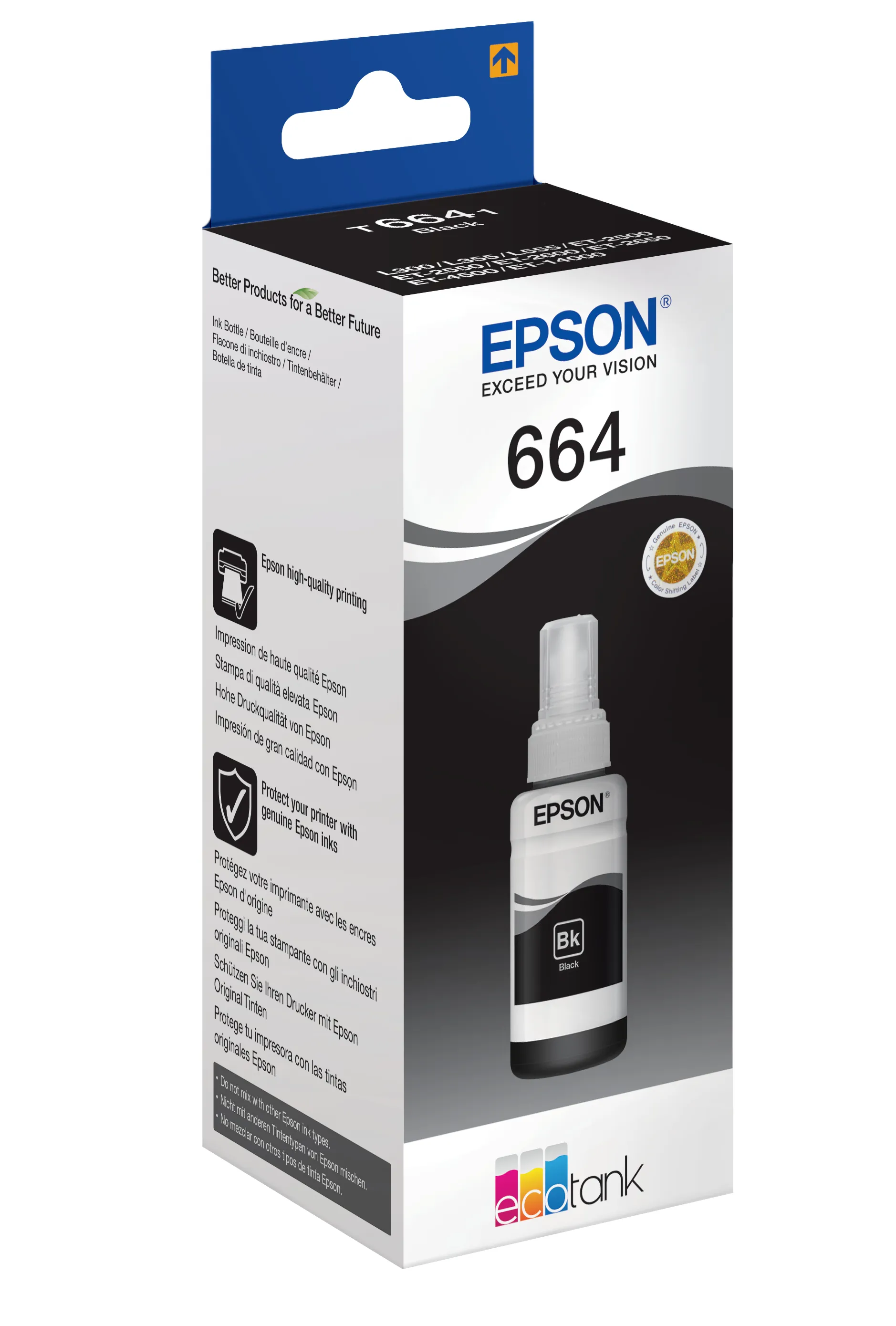 Epson 664 EcoTank -mustepullo, Musta