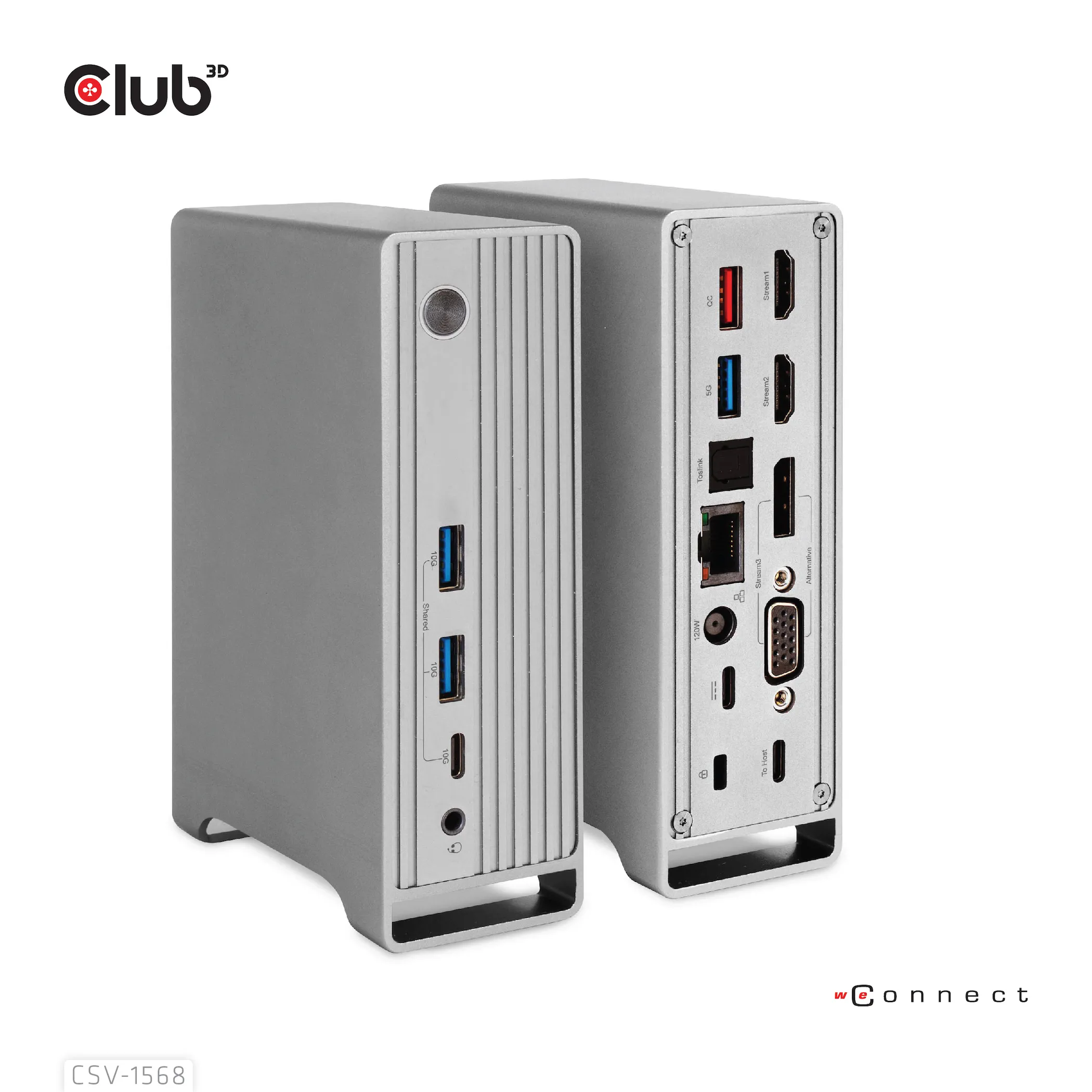 Club 3D 3.2 Gen2 USB-C 13-in-1 -telakka 120W virta -adapterilla, Harmaa