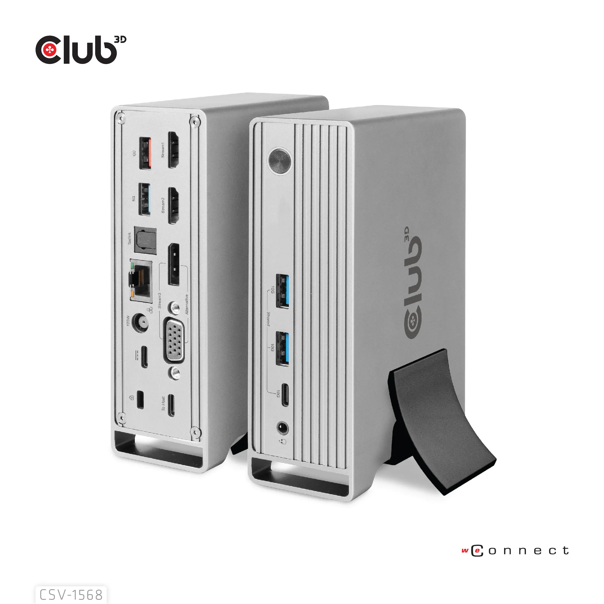 Club 3D 3.2 Gen2 USB-C 13-in-1 -telakka 120W virta -adapterilla, Harmaa