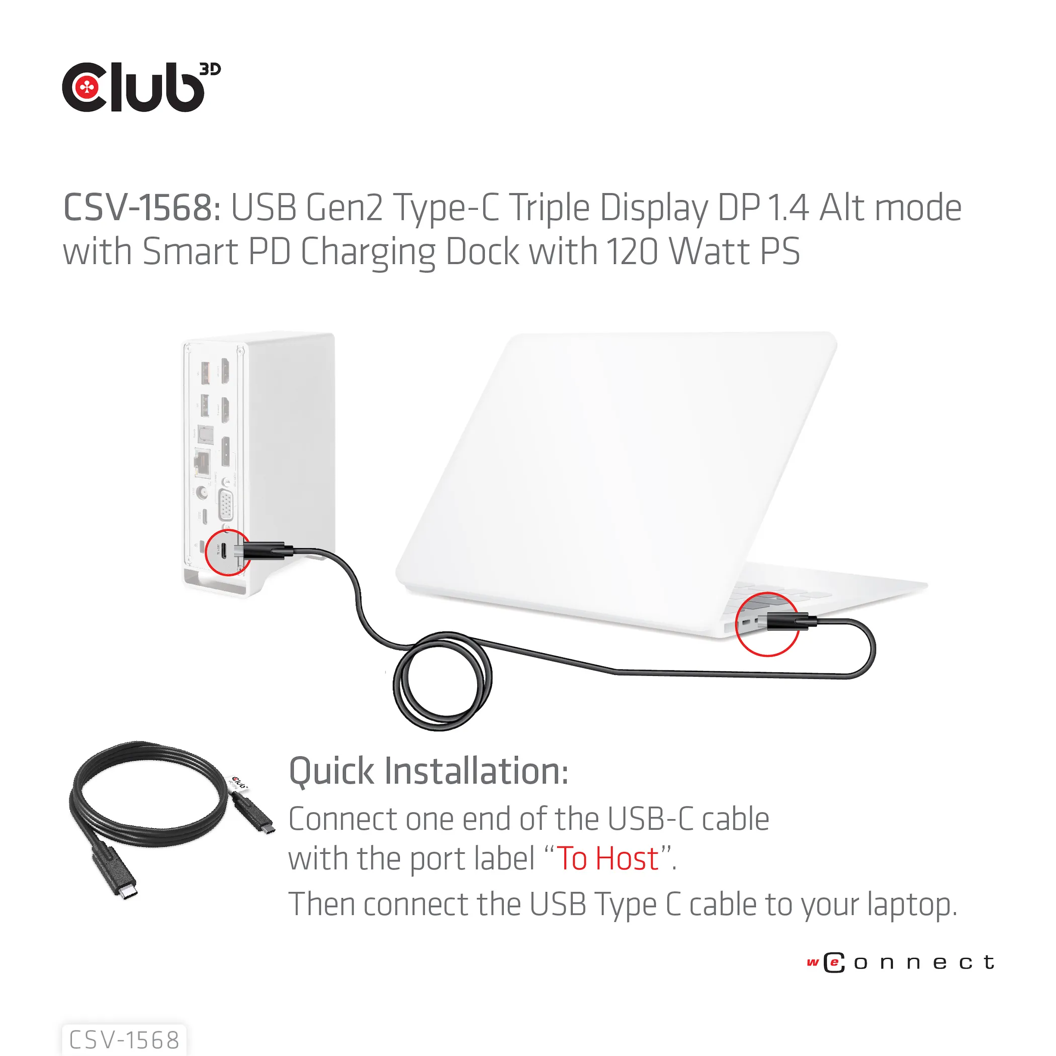 Club 3D 3.2 Gen2 USB-C 13-in-1 -telakka 120W virta -adapterilla, Harmaa