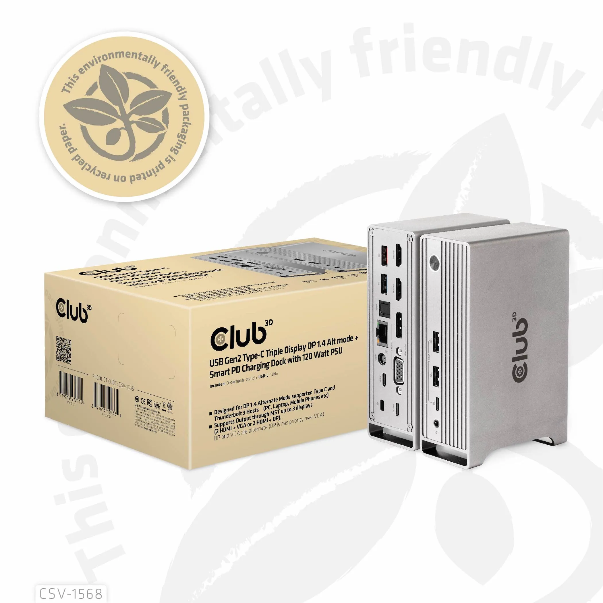 Club 3D 3.2 Gen2 USB-C 13-in-1 -telakka 120W virta -adapterilla, Harmaa