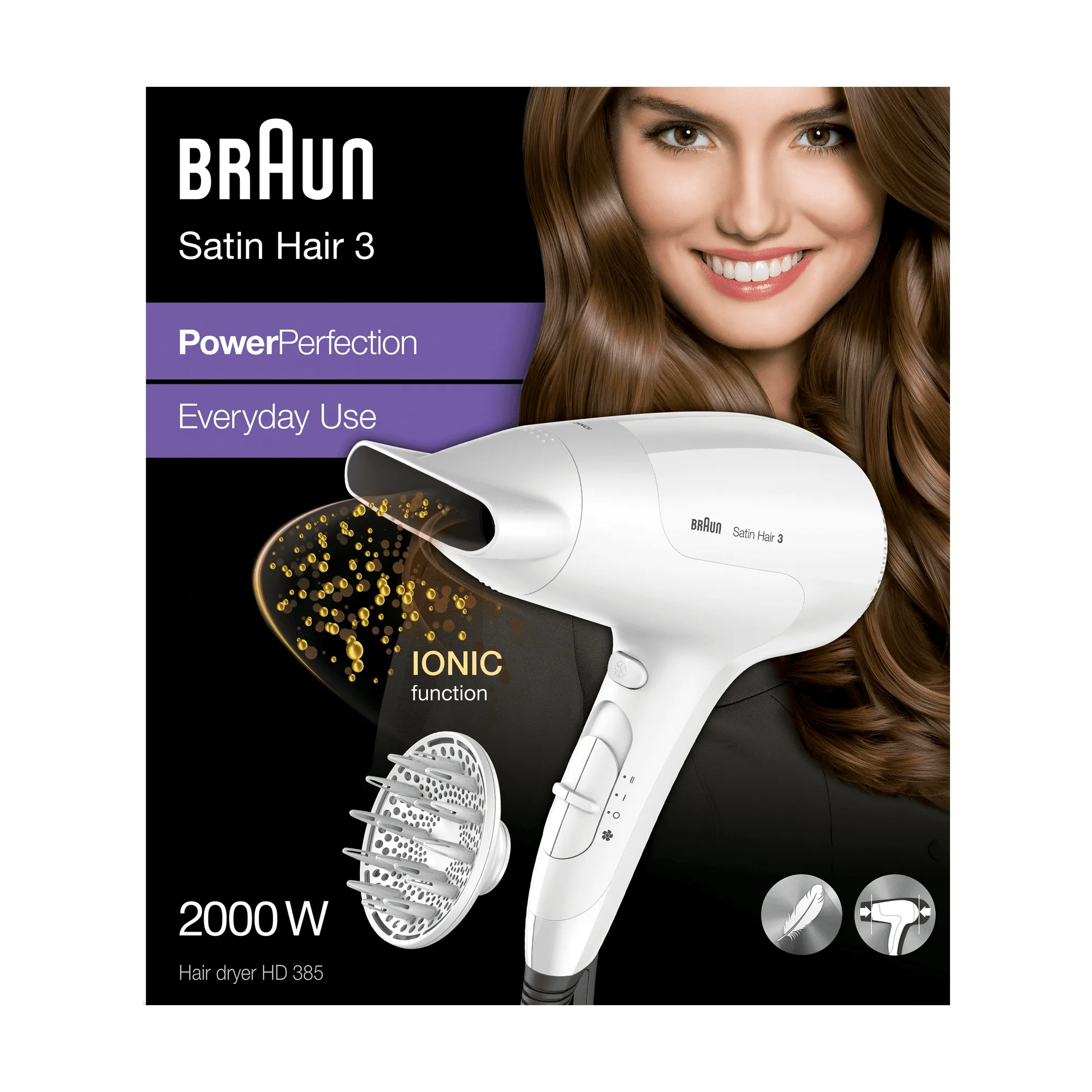 Braun Satin Hair 3 2000 W -hiustenkuivaaja, Valkoinen