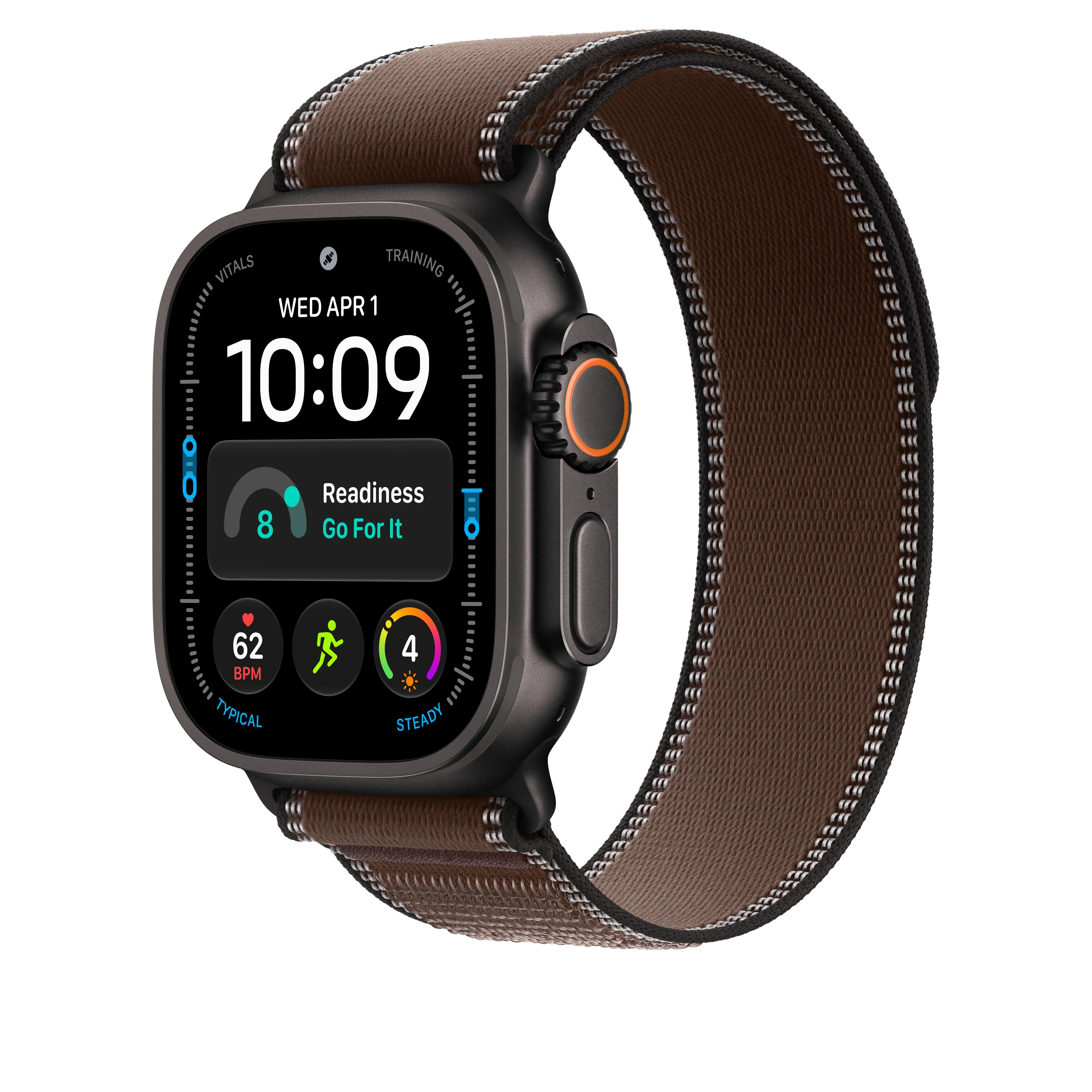 Apple Watch 49 mm -Trail-ranneke, tumma umbra, M/L, mustatitaani