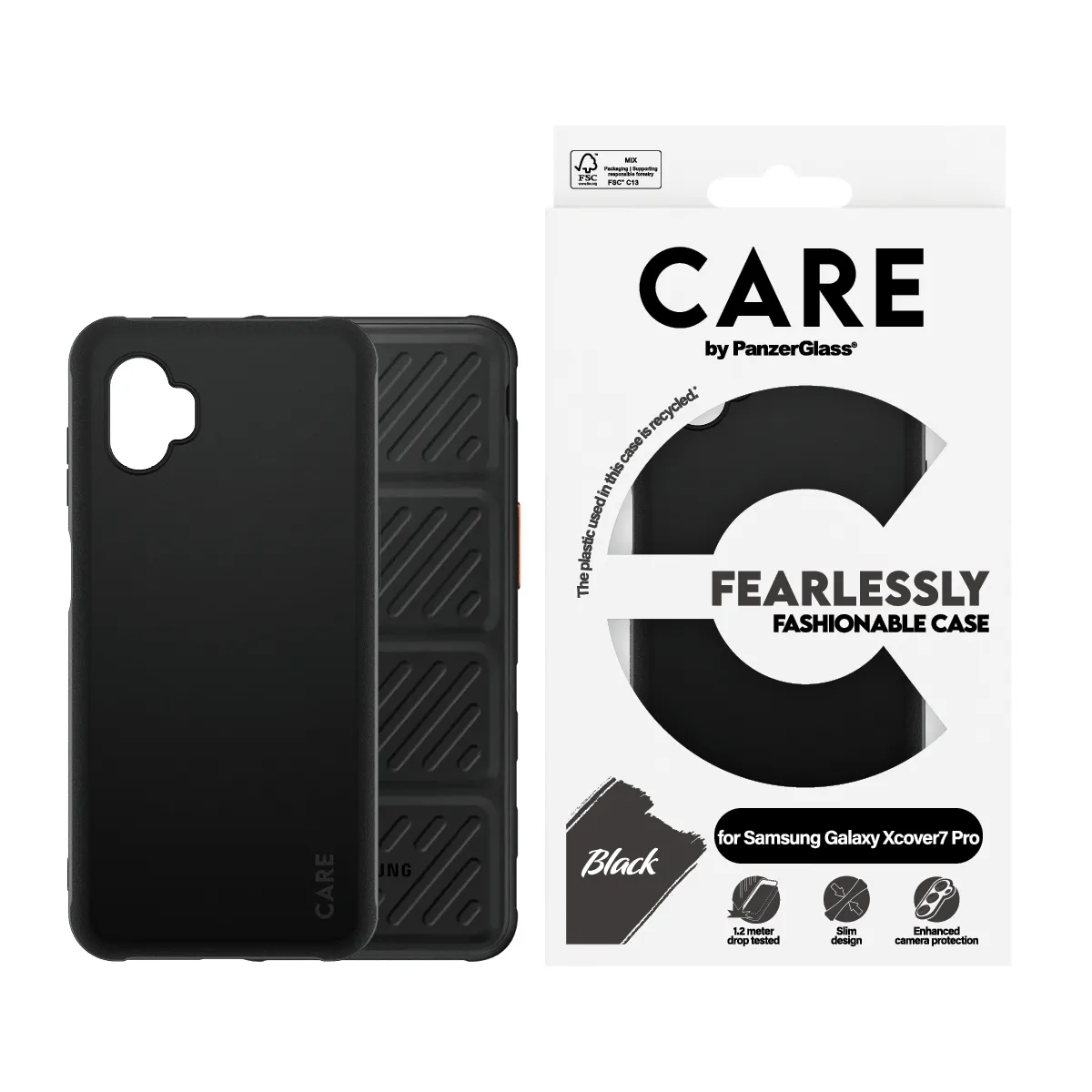 PanzerGlass CARE by PG, Galaxy XCover7 Pro -suojakuori, musta