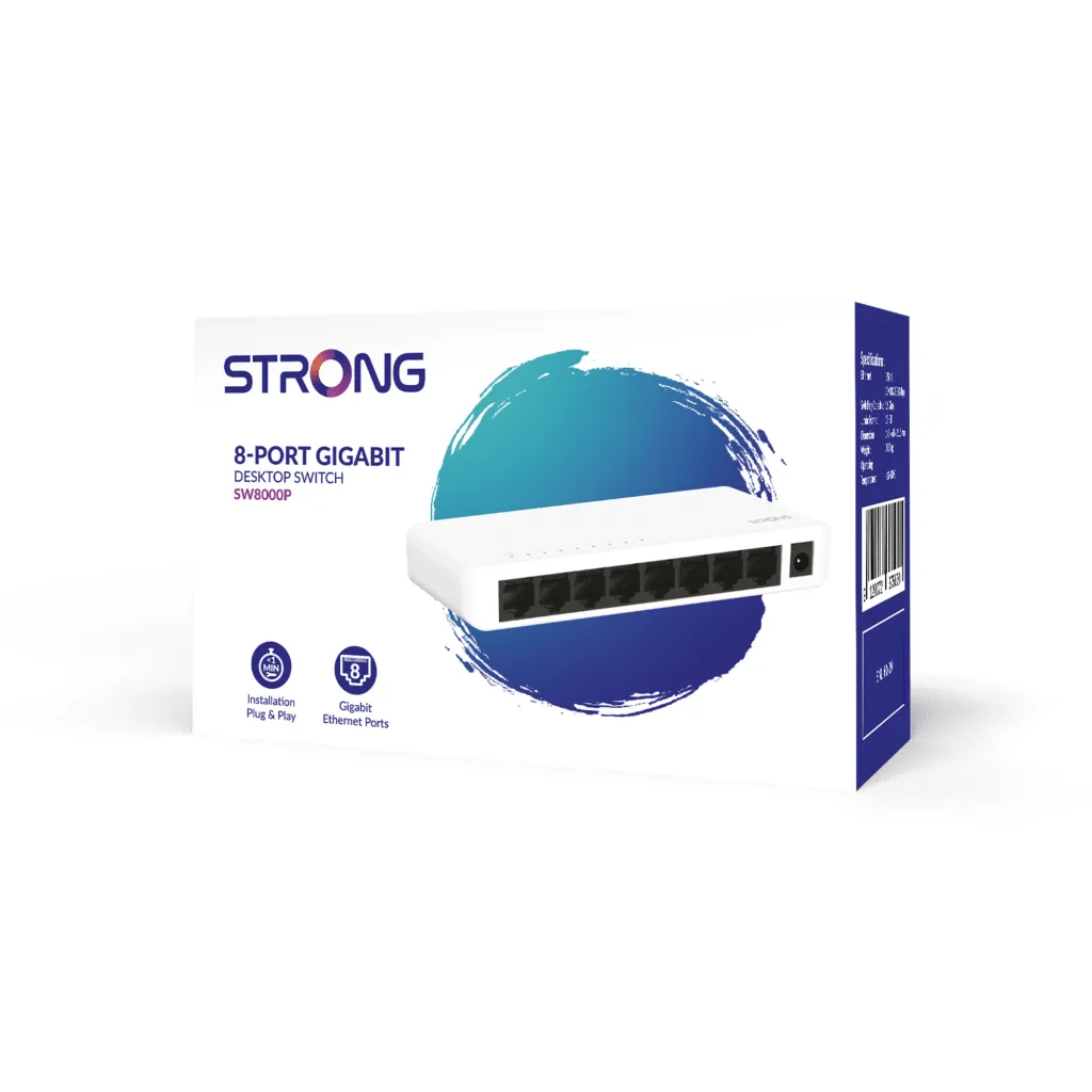 STRONG SW8000P - 8-Port Gigabit Ethernet Switch, White