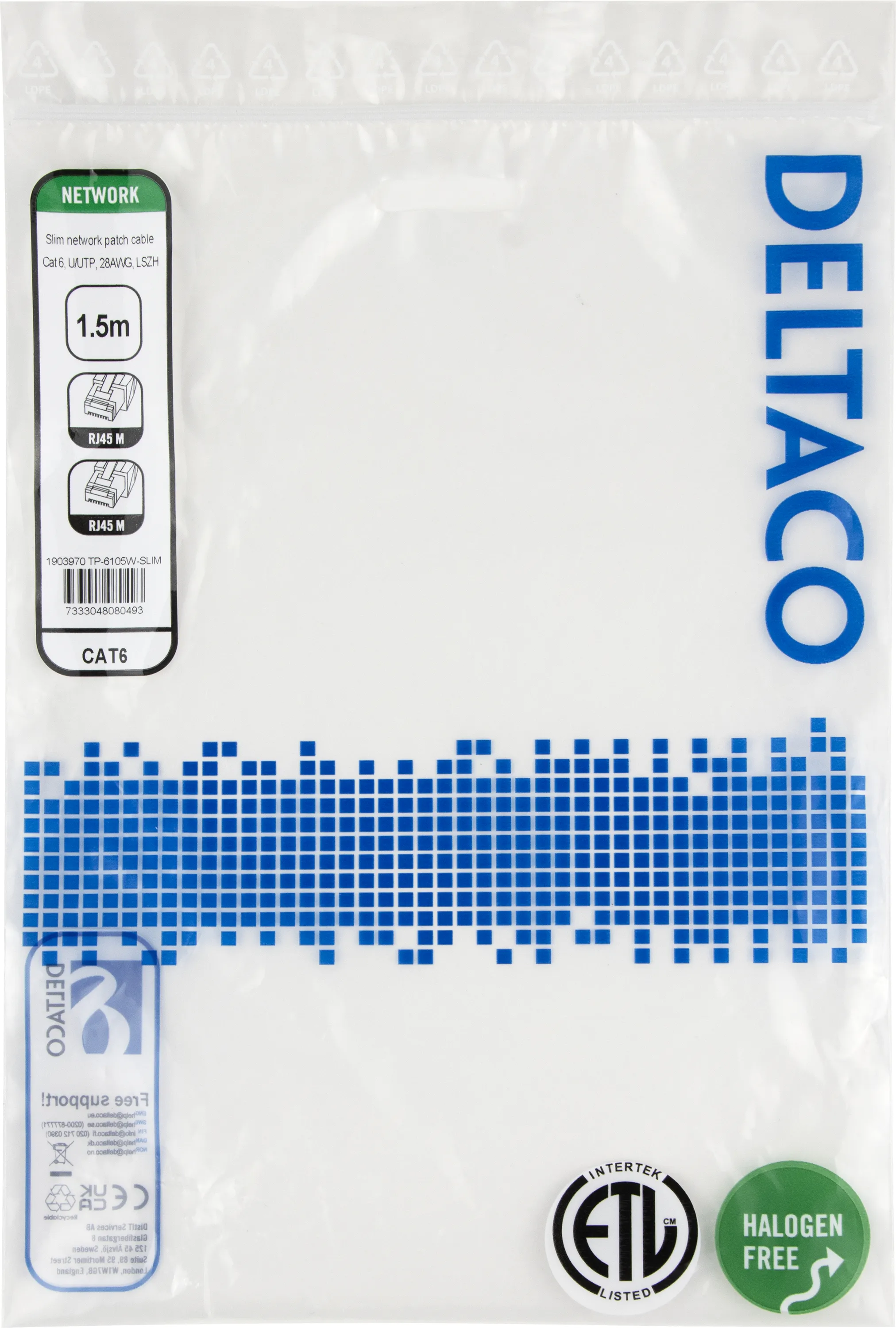 Deltaco Cat6 UTP RJ45 1.5m Network Cable, White