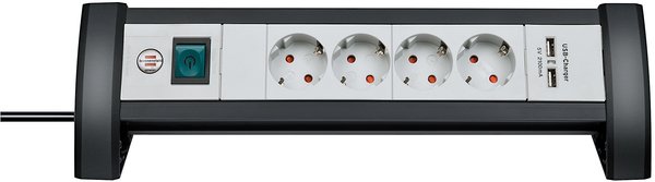 Brennenstuhl Premium Office Line, 4xCEE7/4, CEE7/7, 2xUSB, musta/valk.