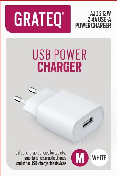 Grateq Ajos USB-A 12W - charger, White