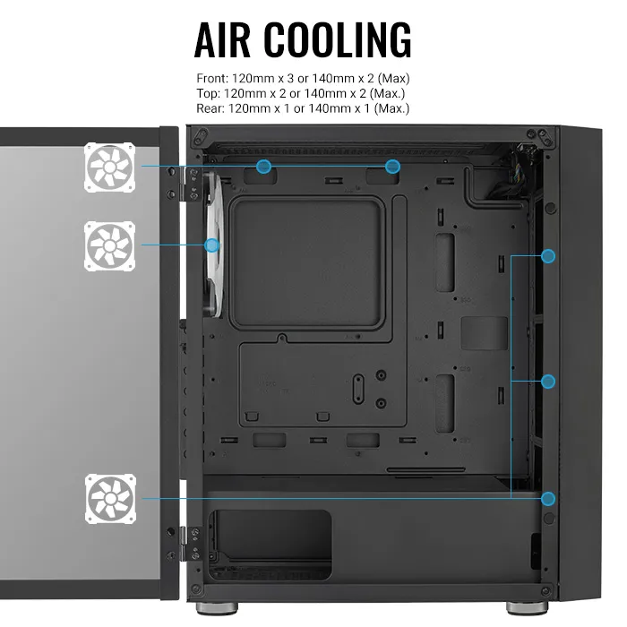 Aerocool Graphite G-BK-v2 Midi-Tower Case with window and RGB lighting, Black