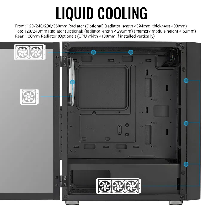 Aerocool Graphite G-BK-v2 Midi-Tower Case with window and RGB lighting, Black