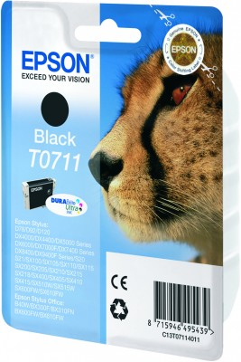 Epson T0711 - 7.4 ml - musta - alkuper&auml;inen - kuplapakkaus - mustepatruuna malleihin Stylus DX9400, SX115, SX210, SX215, SX218, SX415, SX515, SX610, Stylus Offi